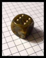 Dice : Dice - 6D - Olive Green Swirl Rounded Corners With Bronze Pips